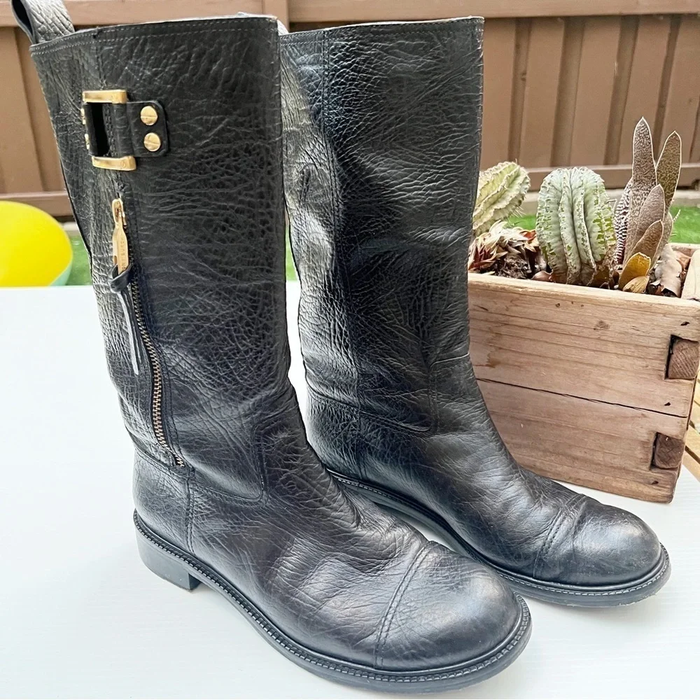Tory Burch- Black Stowe Figueria Leather Boots Size 8